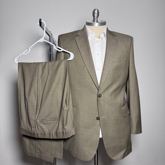 Jos. A. Bank Suit Mens 44L 38x30 Tan Birdseye Wool Signature Collection 2-Button
